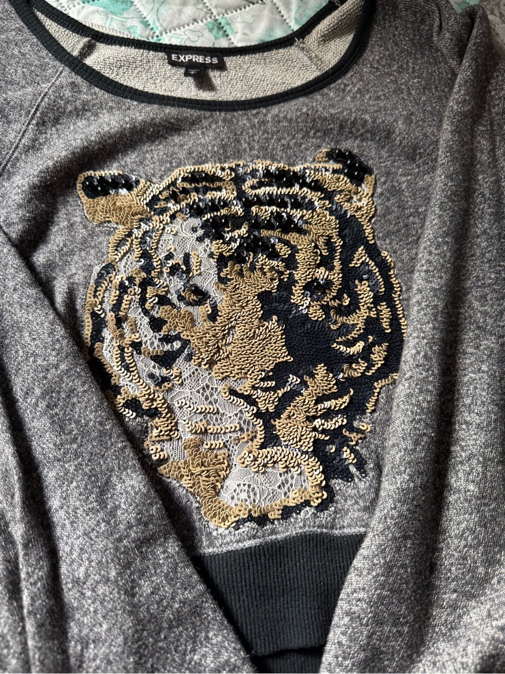 Set of 2 Express Women's Gray Tops: Tiger & Fleece Zip Up